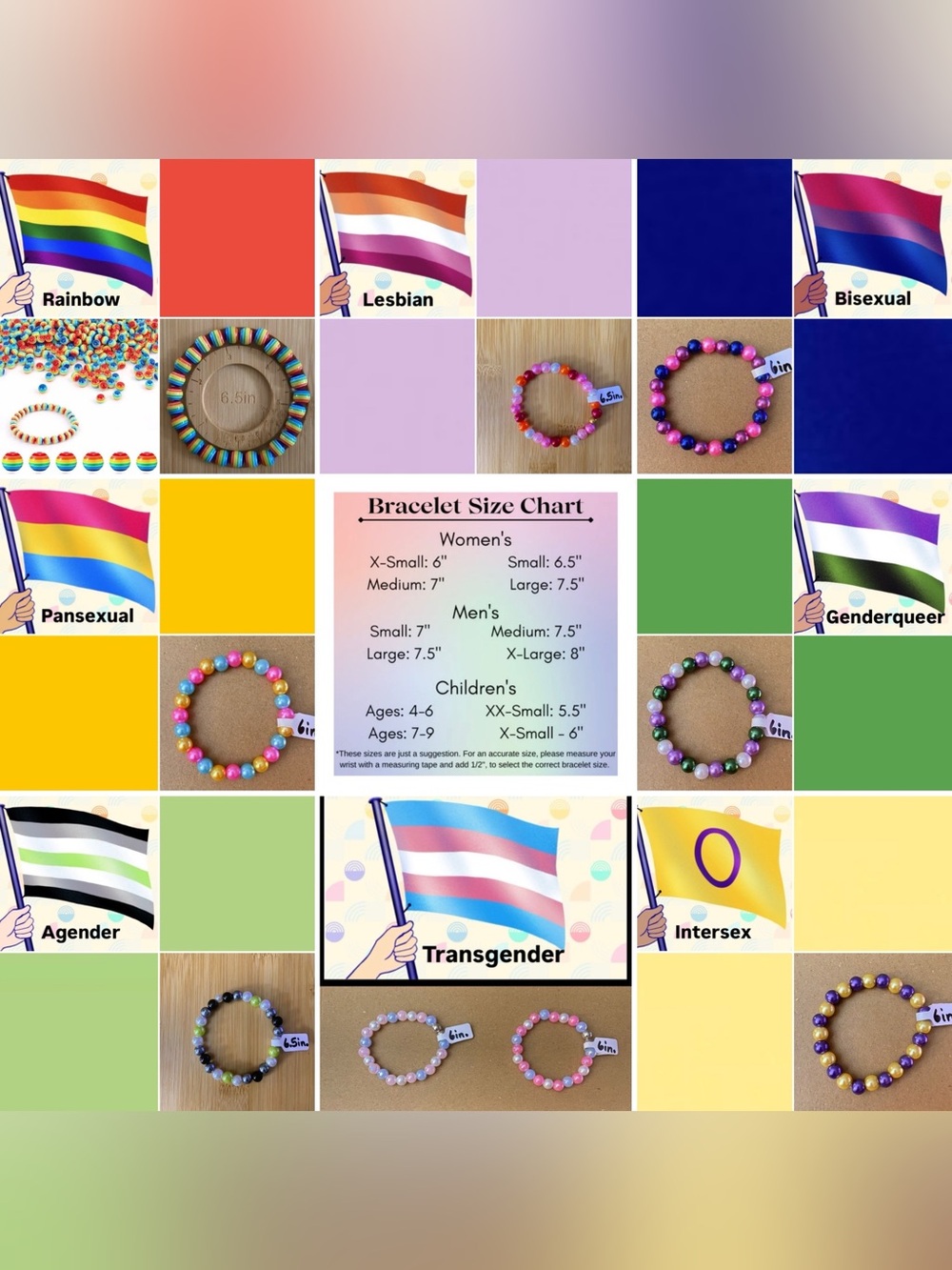 🌈 P1: Pride Flag Colors Bead Bracelets (5in. - 5.5in.)